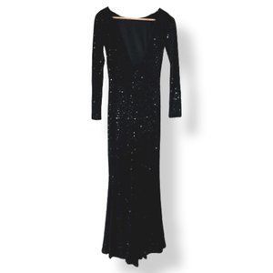Cache Maxi Dress Womens 4 Long Black Sequins Formal Prom Glam Sexy Retro Train